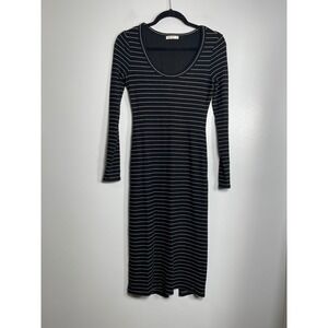 MARINE LAYER Lexi Rib Long Sleeve Midi Dress XS Black White Casual Stretch